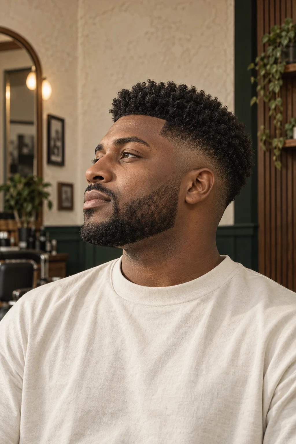 Corte afro com textura natural e degradê suave